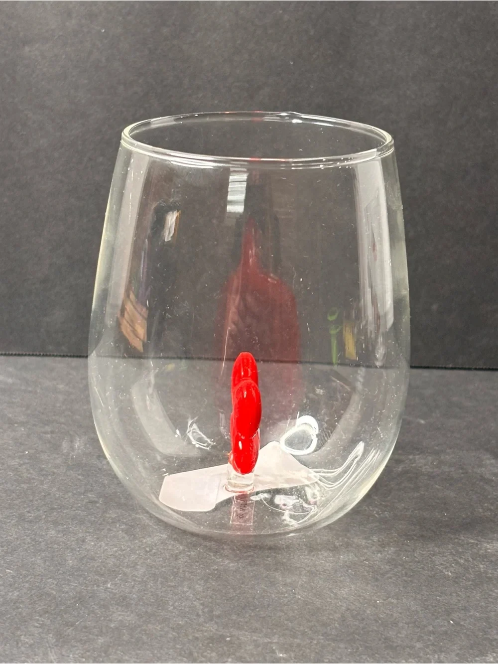 Anthropologie Jolly Icon Stemless Wine Glass Red Bow NWT